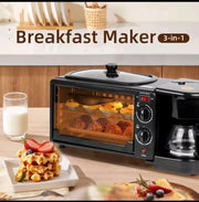 Machine Petit-Déjeuner 3-en-1 – Quatre Grille-Pain + Cafetière + Plaque Chauffante